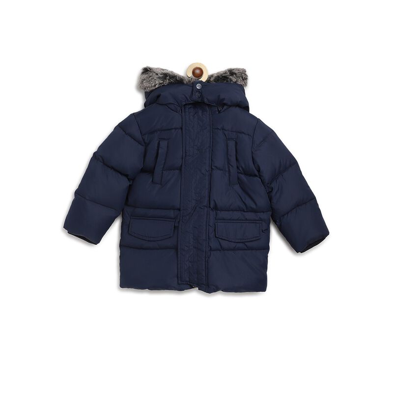 Boys Dark Blue Coat With Detachable Hood image number null
